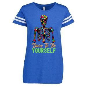 Skeleton Puzzle Pieces Autism Awareness Dare To Be Yourself Great Gift Enza Ladies Jersey Football T-Shirt