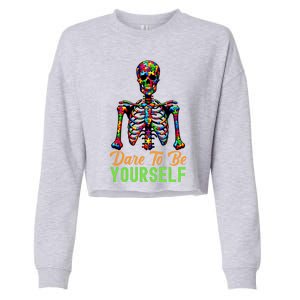 Skeleton Puzzle Pieces Autism Awareness Dare To Be Yourself Great Gift Cropped Pullover Crew