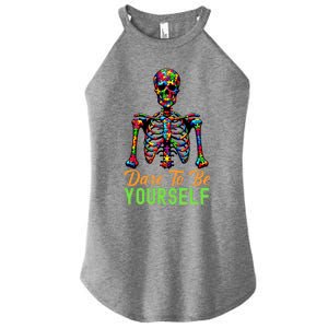 Skeleton Puzzle Pieces Autism Awareness Dare To Be Yourself Great Gift Women's Perfect Tri Rocker Tank