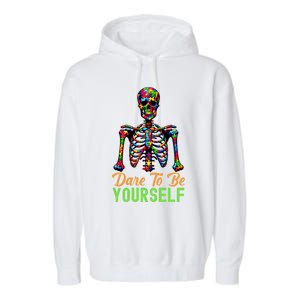 Skeleton Puzzle Pieces Autism Awareness Dare To Be Yourself Great Gift Garment-Dyed Fleece Hoodie