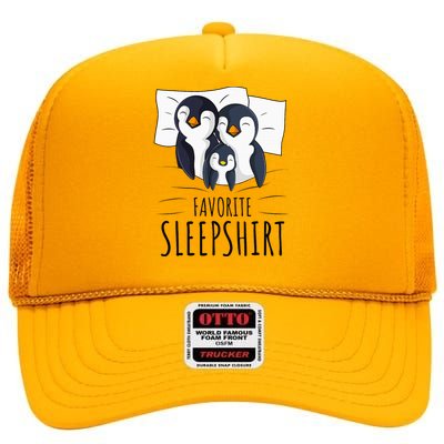 Sleeping Penguin Pyjamas Penguin Lover Favorite Sleepshirt High Crown Mesh Back Trucker Hat