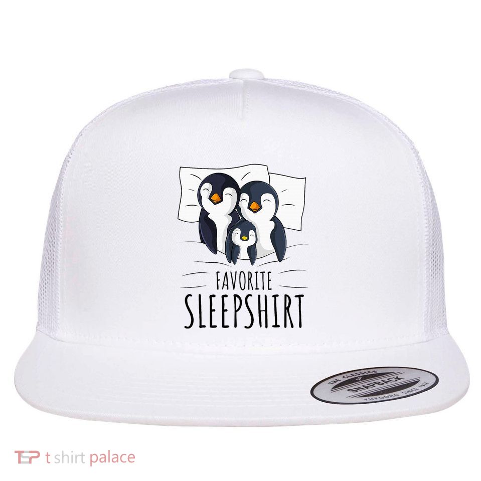 Sleeping Penguin Pyjamas Penguin Lover Favorite Sleepshirt Flat Bill Trucker Hat