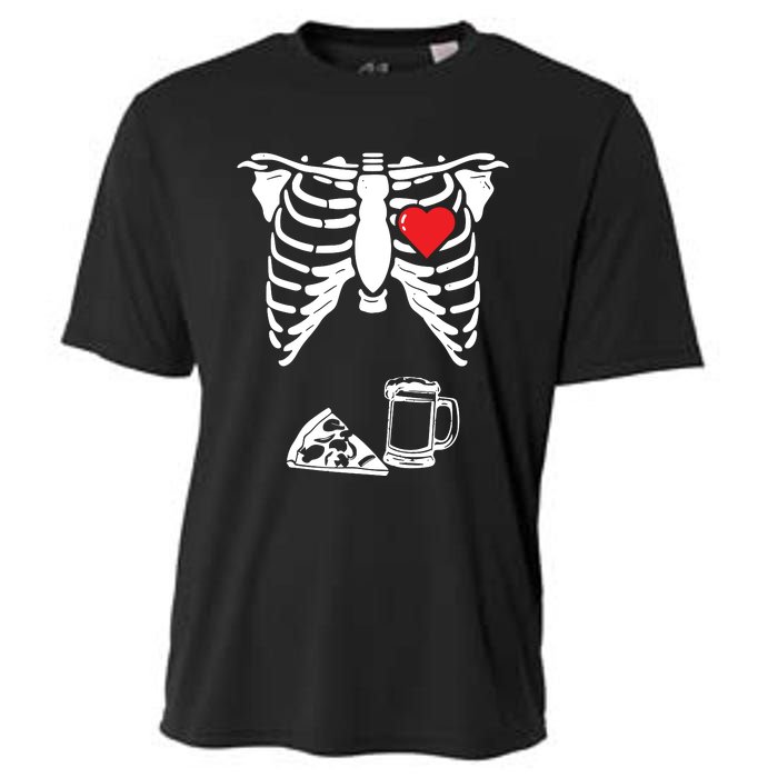 Skeleton Pregnancy Pizza Beer Xray Halloween Soon Dad Sweatshirt Cooling Performance Crew T-Shirt