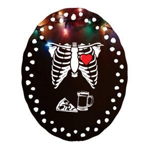 Skeleton Pregnancy Pizza Beer Xray Halloween Soon Dad Sweatshirt Ceramic Oval Ornament