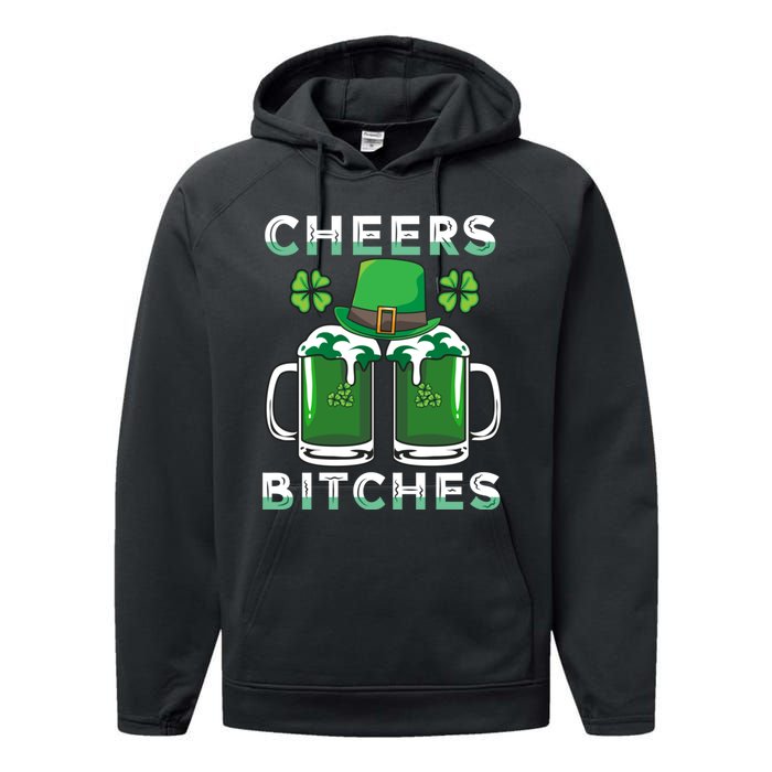 St. Patrick's Patricks Day Irish Cheers Bitches Lucky Beer Performance Fleece Hoodie