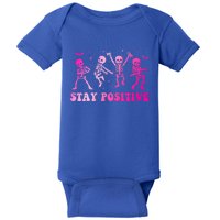 Stay Positive Pink Breast Cancer Halloween Spooky Skeleton Meaningful Gift Baby Bodysuit