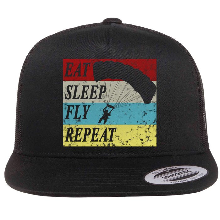 Skydiving Parachute Paraglide Vintage Flat Bill Trucker Hat