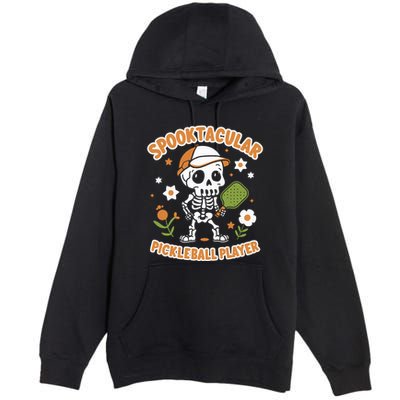 Spooktacular Pickleball Player Ghost Pumpkin Cute Gift Premium Pullover Hoodie