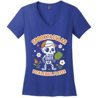 Spooktacular Pickleball Player Ghost Pumpkin Cute Gift Women's V-Neck T-Shirt