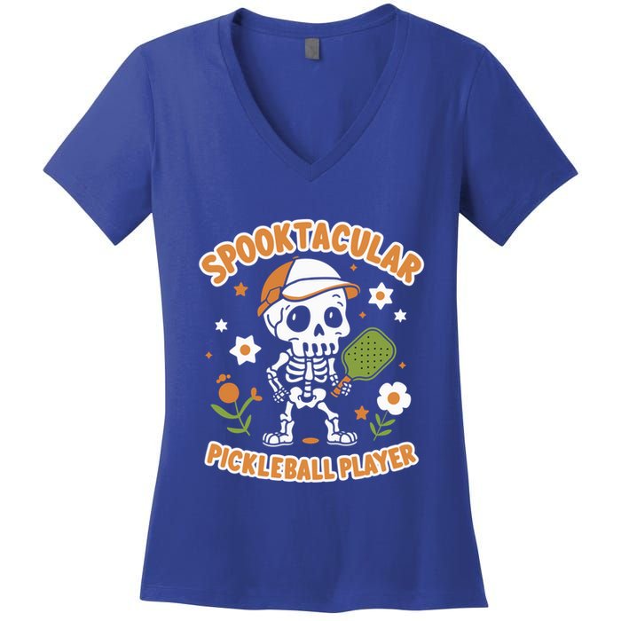 Spooktacular Pickleball Player Ghost Pumpkin Cute Gift Women's V-Neck T-Shirt
