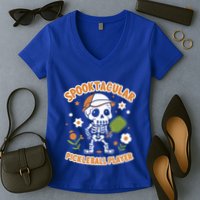 Spooktacular Pickleball Player Ghost Pumpkin Cute Gift Women's V-Neck T-Shirt