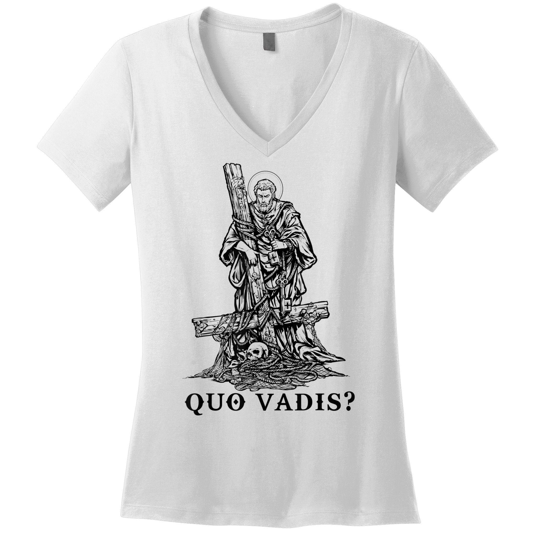 Saint Peter Quo Vadis Catholic Christian Jesus Women's V-Neck T-Shirt