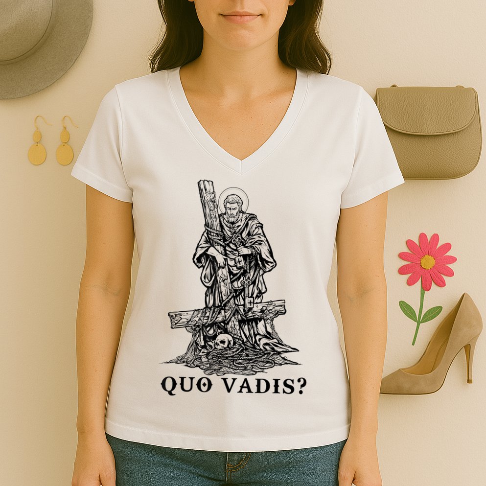 Saint Peter Quo Vadis Catholic Christian Jesus Women's V-Neck T-Shirt