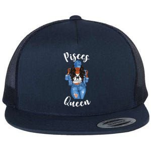 Streetwise Pisces Queen Black Zodiac Birthday March Meaningful Gift Flat Bill Trucker Hat