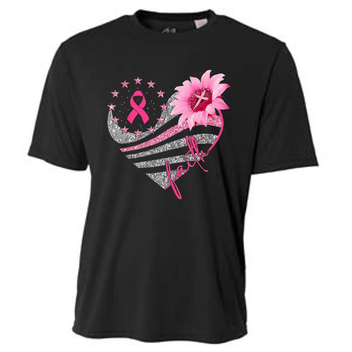 Sunflower Pink Ribbon Faith Breast Cancer Awareness Cooling Performance Crew T-Shirt