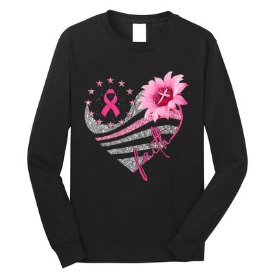 Sunflower Pink Ribbon Faith Breast Cancer Awareness Long Sleeve Shirt