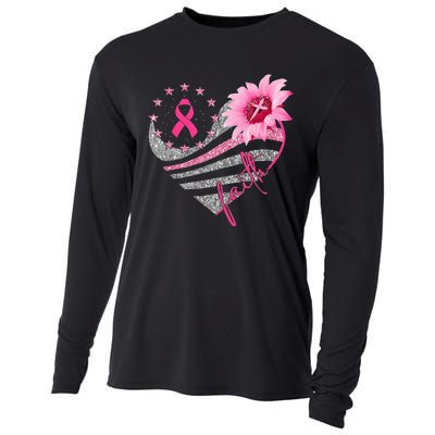 Sunflower Pink Ribbon Faith Breast Cancer Awareness Cooling Performance Long Sleeve Crew