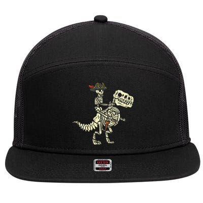 Spooky Pirate Riding Trex Halloween Costume 7 Panel Mesh Trucker Snapback Hat