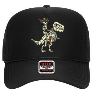 Spooky Pirate Riding Trex Halloween Costume High Crown Mesh Back Trucker Hat