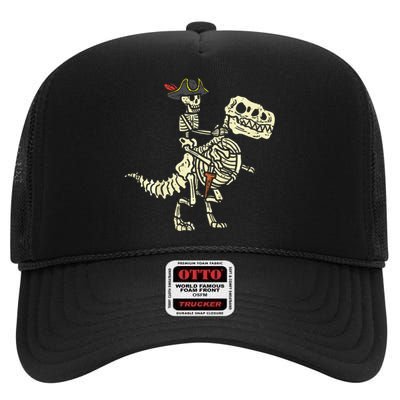 Spooky Pirate Riding Trex Halloween Costume High Crown Mesh Back Trucker Hat