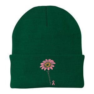 Sunflower Pink Ribbon Breast Cancer Survivor Awareness Knit Cap Winter Beanie