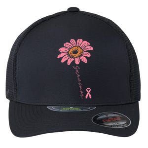 Sunflower Pink Ribbon Breast Cancer Survivor Awareness Flexfit Unipanel Trucker Cap