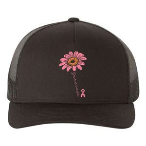 Sunflower Pink Ribbon Breast Cancer Survivor Awareness Yupoong Adult 5-Panel Trucker Hat