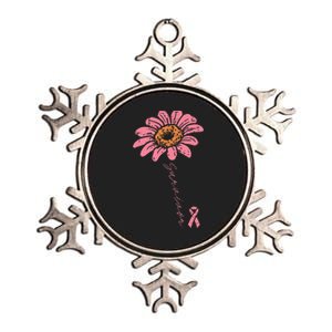 Sunflower Pink Ribbon Breast Cancer Survivor Awareness Metallic Star Ornament