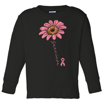 Sunflower Pink Ribbon Breast Cancer Survivor Awareness Toddler Long Sleeve Shirt