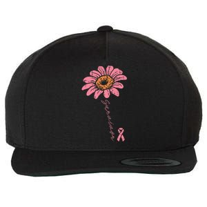 Sunflower Pink Ribbon Breast Cancer Survivor Awareness Wool Snapback Cap