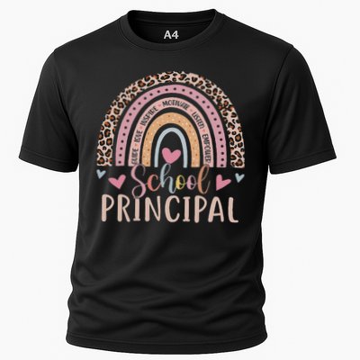 School Principal Rainbow Leopard Funny School Principal Cooling Performance Crew T-Shirt