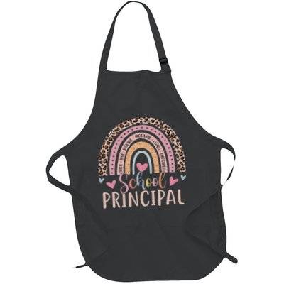 School Principal Rainbow Leopard Funny School Principal Full-Length Apron With Pockets