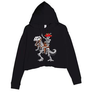 Skeleton Pirate Riding Skeleton Dinosaur Halloween Costume Crop Fleece Hoodie