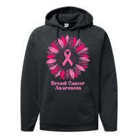 Sunflower Pink Ribbon Breast Cancer Awareness Performance Fleece Hoodie