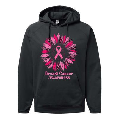 Sunflower Pink Ribbon Breast Cancer Awareness Performance Fleece Hoodie