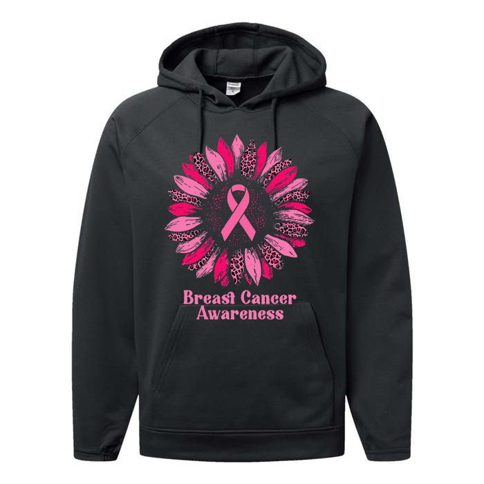 Sunflower Pink Ribbon Breast Cancer Awareness Performance Fleece Hoodie