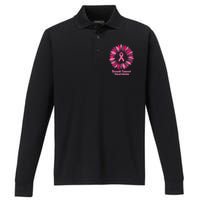 Sunflower Pink Ribbon Breast Cancer Awareness Performance Long Sleeve Polo