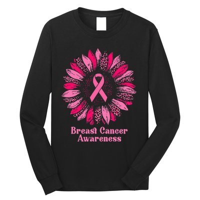 Sunflower Pink Ribbon Breast Cancer Awareness Long Sleeve Shirt