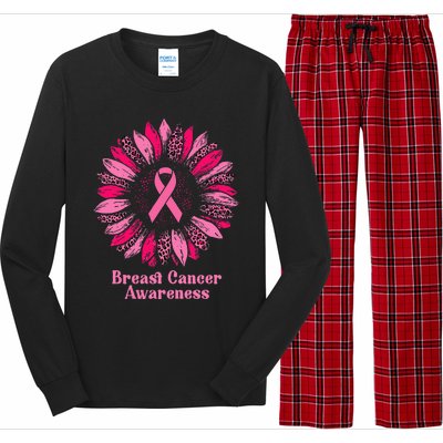 Sunflower Pink Ribbon Breast Cancer Awareness Long Sleeve Pajama Set