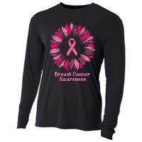 Sunflower Pink Ribbon Breast Cancer Awareness Cooling Performance Long Sleeve Crew