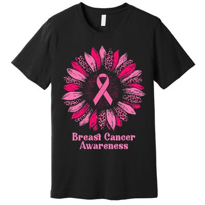 Sunflower Pink Ribbon Breast Cancer Awareness Premium T-Shirt