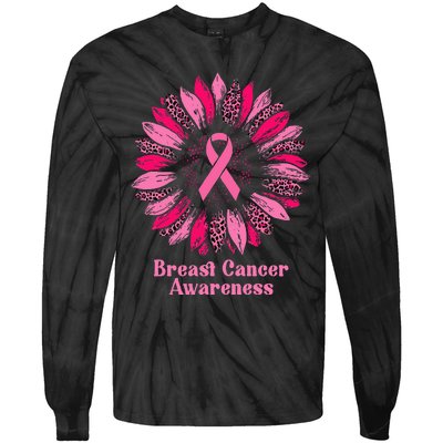 Sunflower Pink Ribbon Breast Cancer Awareness Tie-Dye Long Sleeve Shirt