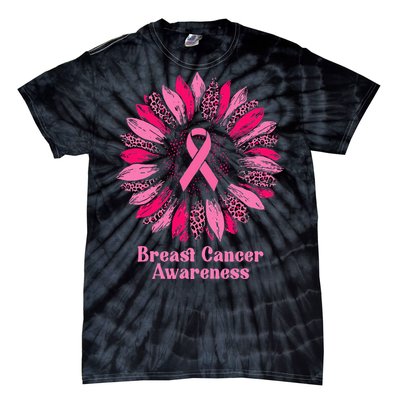 Sunflower Pink Ribbon Breast Cancer Awareness Tie-Dye T-Shirt