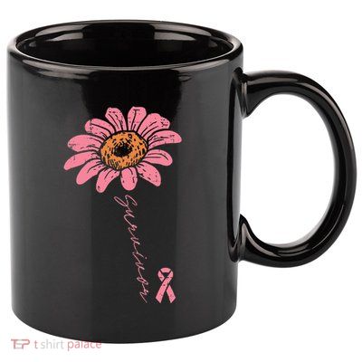 Sunflower Pink Ribbon Breast Cancer Survivor Awareness 11oz C Handle Ceramic Mug