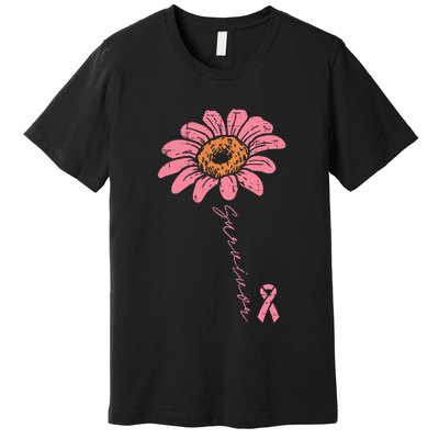 Sunflower Pink Ribbon Breast Cancer Survivor Awareness Premium T-Shirt