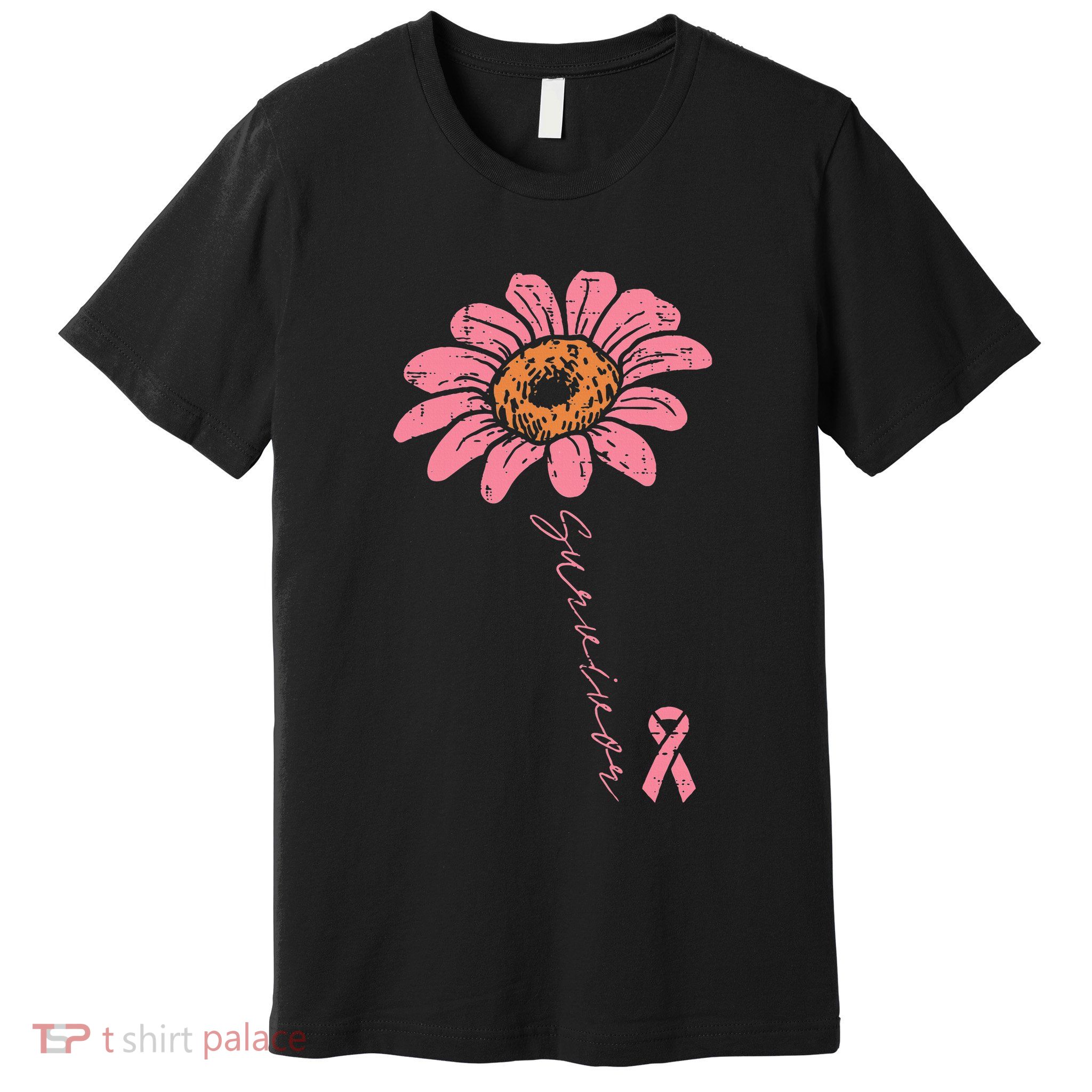 Sunflower Pink Ribbon Breast Cancer Survivor Awareness Premium T-Shirt