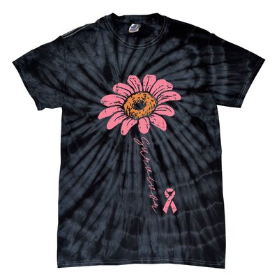 Sunflower Pink Ribbon Breast Cancer Survivor Awareness Tie-Dye T-Shirt
