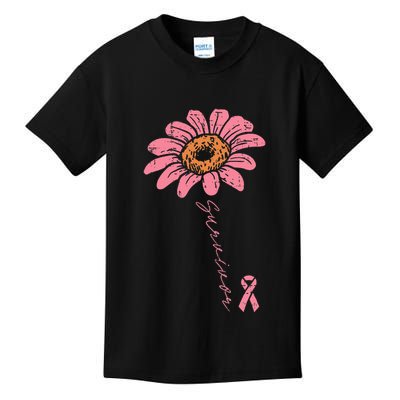Sunflower Pink Ribbon Breast Cancer Survivor Awareness Kids T-Shirt
