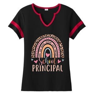 School Principal Rainbow Leopard Funny School Principal Ladies Halftime Notch Neck Tee