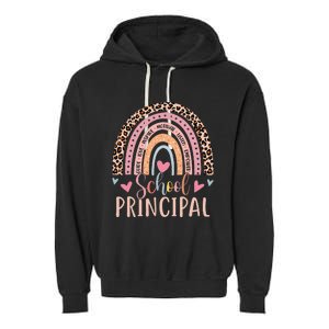 School Principal Rainbow Leopard Funny School Principal Garment-Dyed Fleece Hoodie